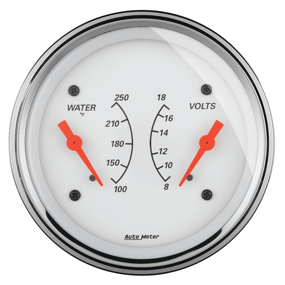 AutoMeter 3-3/8" Dual Gauge, 100-250 F/8-18V, Arctic White