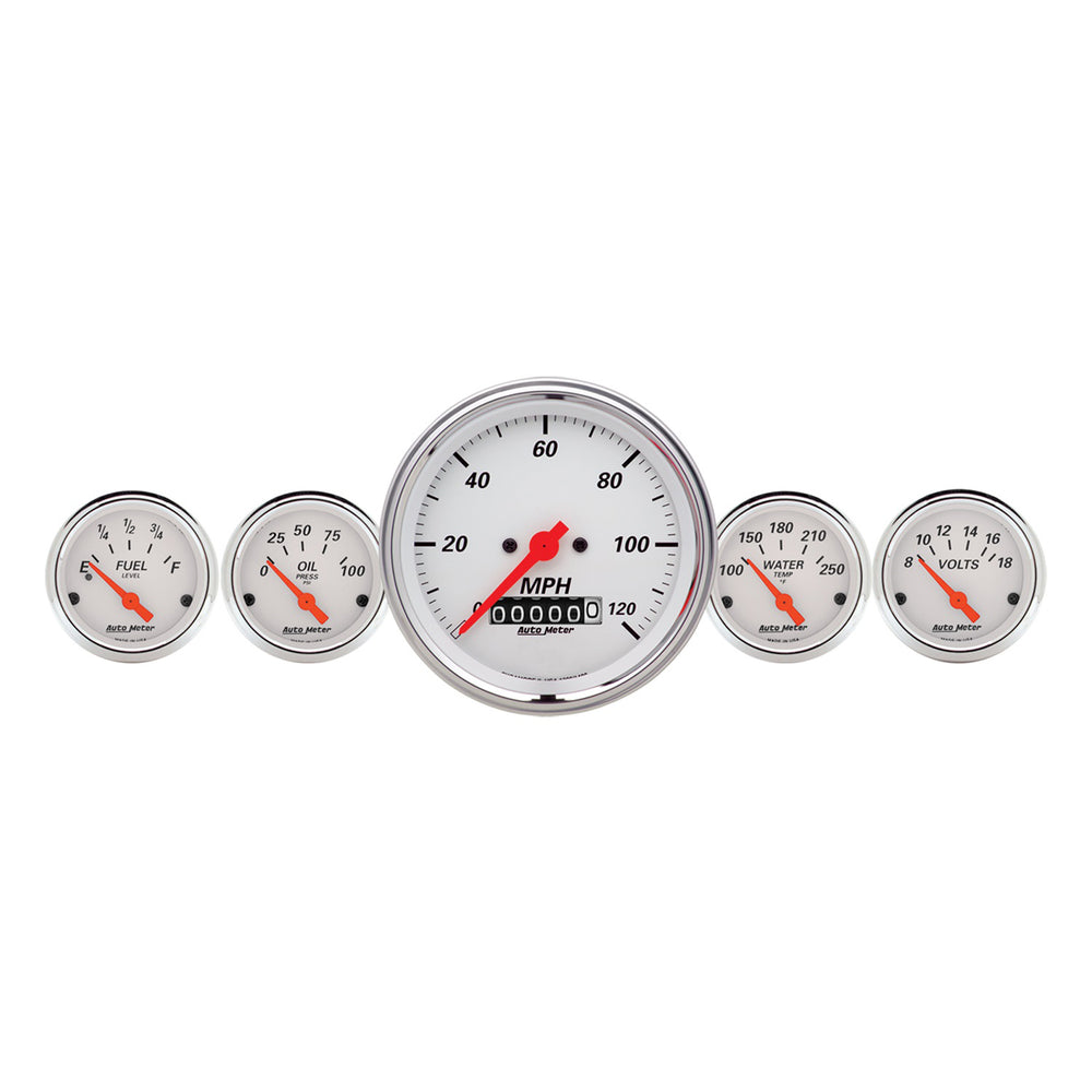 AutoMeter 5 PC. Gauge Kit, 3-3/8" & 2-1/16", Elec. Speedometer, Arctic White