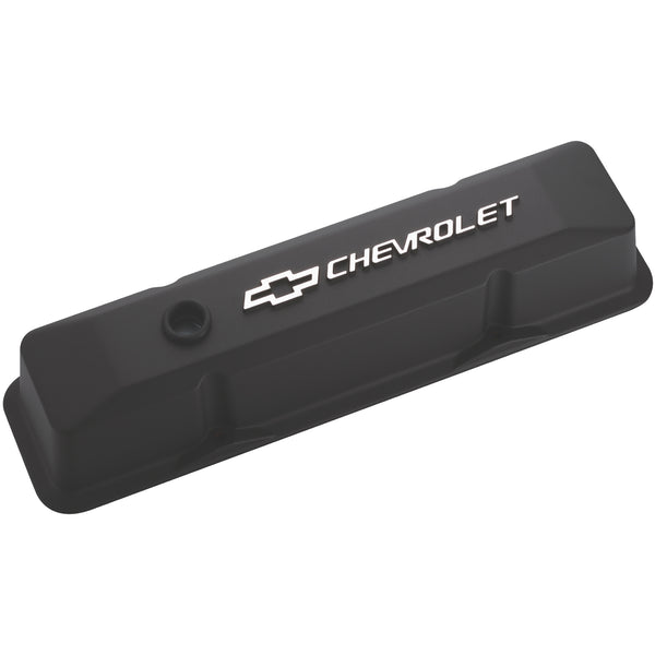 Proform Engine Valve Covers Tall Style Die Cast Black w Milled Bowtie Logo SB Chevy