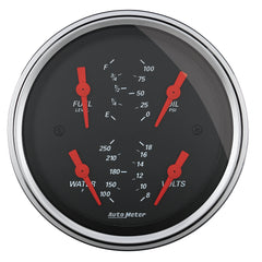AutoMeter 3-3/8" Quad Gauge, 100 PSI/100-250 F/8-18V/0-90 Ohm, Designer Black