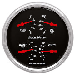 AutoMeter 5" Quad Gauge, 100 PSI/100-250 F/8-18V/0-90 Ohm, Designer Black