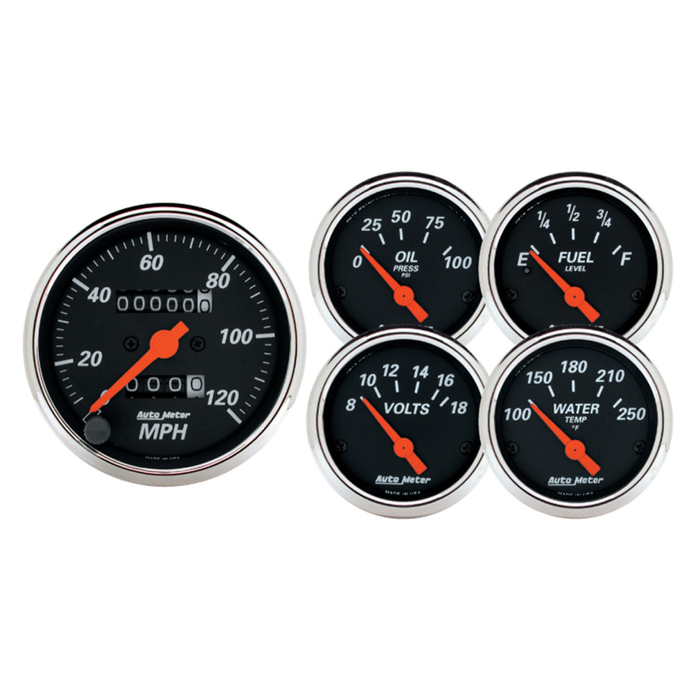 AutoMeter 5 PC. Gauge Kit, 3-1/8" & 2-1/16", Mech. Speedometer, Designer Black