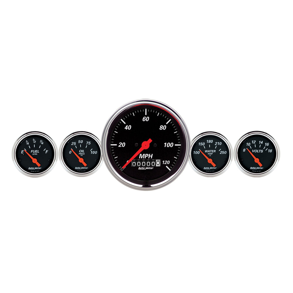 AutoMeter 5 PC. Gauge Kit, 3-3/8" & 2-1/16", Elec. Speedometer, Designer Black