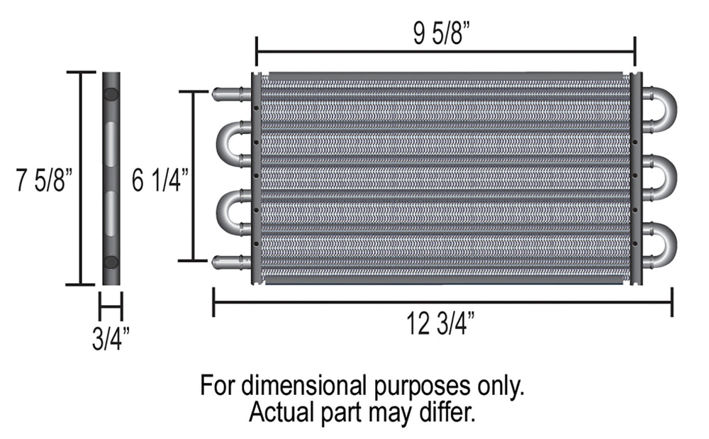 Derale 6 Pass Econo-Cool Tube & Fin Replacement Cooler, 1/2" Barb Inlets