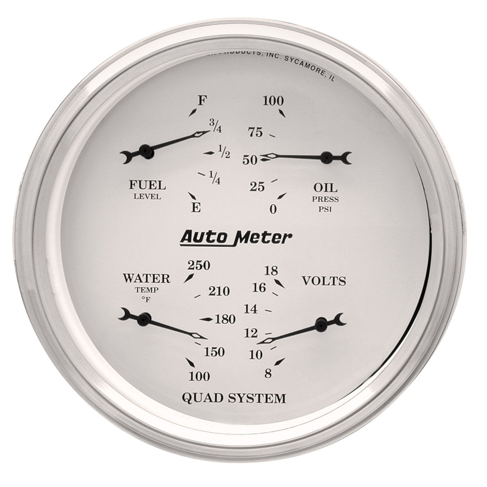AutoMeter 5" Quad Gauge, 100 PSI/100-250 F/8-18V/240-33 Ohm, Old-Tyme White