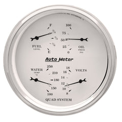 AutoMeter 5" Quad Gauge, 100 PSI/100-250 F/8-18V/240-33 Ohm, Old-Tyme White