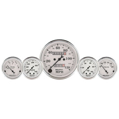 AutoMeter 5 PC. Gauge Kit, 3-1/8" & 2-1/16", Mech. Speedo., Wtmp & Oilp, Old Tyme Wht
