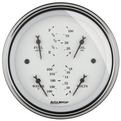 AutoMeter 3-3/8" Quad Gauge, 100 PSI/100-250 F/8-18V/0-90 Ohm, Old-Tyme White
