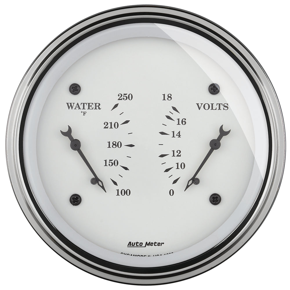 AutoMeter 3-3/8" Dual Gauge, 100-250 F/8-18V, Old-Tyme White