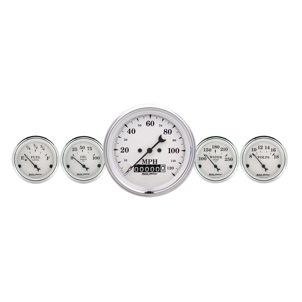 AutoMeter 5 PC. Gauge Kit, 3-3/8" & 2-1/16", Elec. Speedometer, Old Tyme White