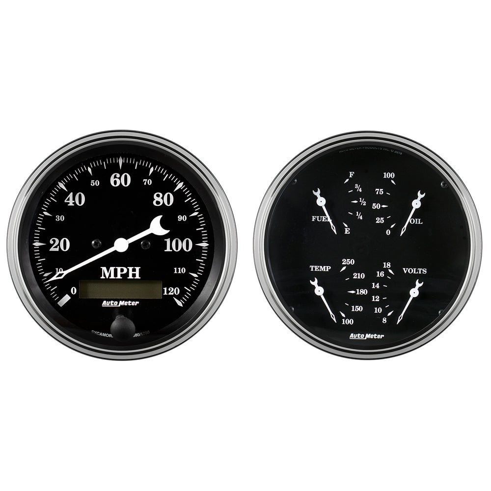 AutoMeter 2 PC. Gauge Kit, 5" Quad & Speedometer, 240-33 Ohm, Old Tyme Black