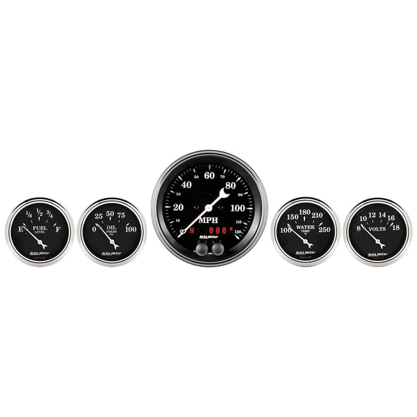 AutoMeter Ensemble de jauges 5 pièces, 3-3/8 po et 2-1/16 po, indicateur de vitesse GPS, Old Tyme Black