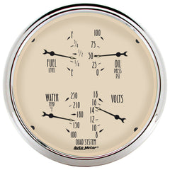 AutoMeter 5" Quad Gauge, 100 PSI/100-250 F/8-18V/240-33 Ohm, Antique Beige