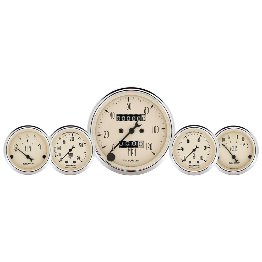 AutoMeter 5 PC. Gauge Kit, 3-1/8" & 2-1/16", Mech. Speedo., Wtmp & Oilp, Antq Beige