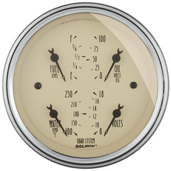 AutoMeter 3-3/8" Quad Gauge, 100 PSI/100-250 F/8-18V/240-33 Ohm, Antique Beige