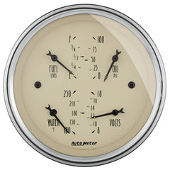 AutoMeter 3-3/8" Quad Gauge, 100 PSI/100-250 F/8-18V/0-90 Ohm, Antique Beige