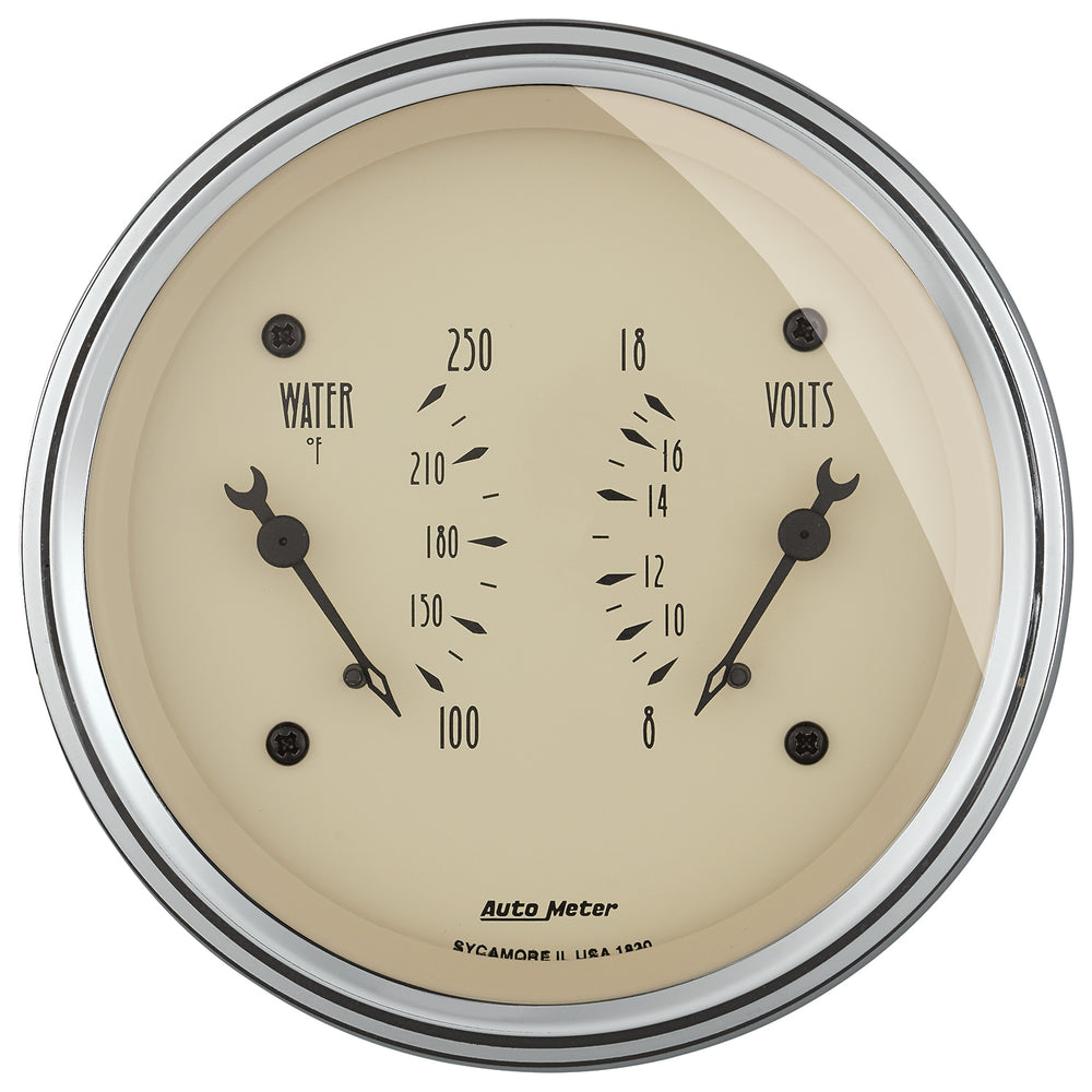 AutoMeter 3-3/8" Dual Gauge, 100-250 F/8-18V, Antique Beige