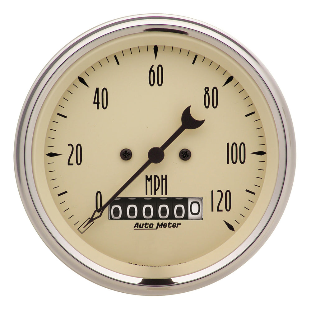 AutoMeter 3-3/8" Speedometer, 0-120 MPH, Antique Beige — Polished (1879)