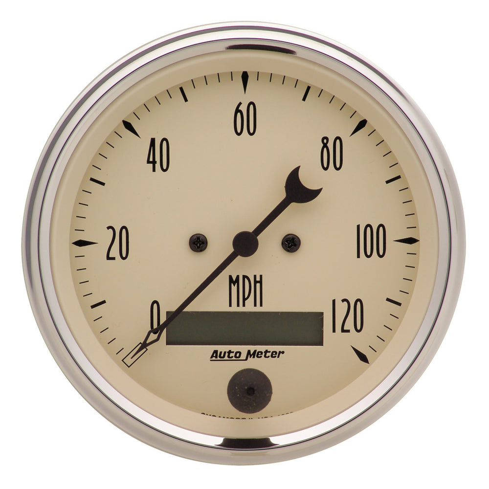 AutoMeter 3-3/8" Speedometer, 0-120 MPH, Antique Beige — Polished (1880)
