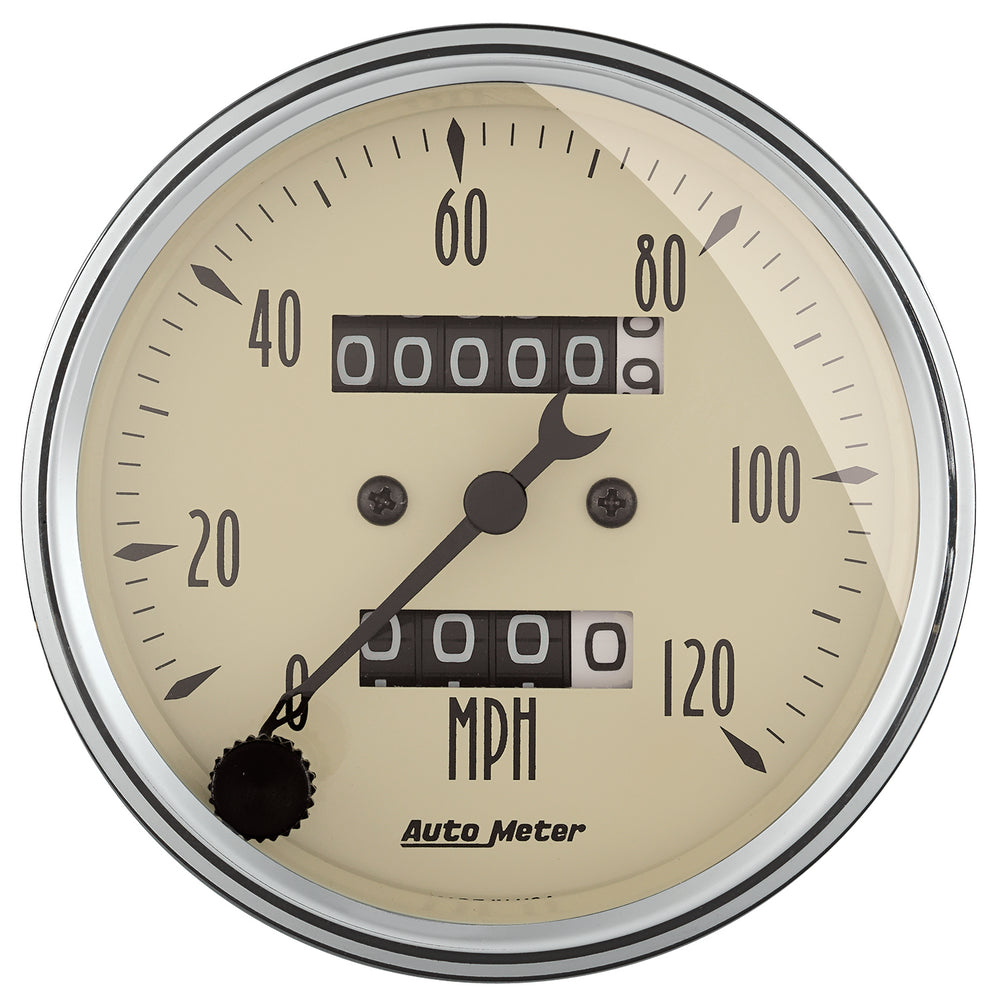 AutoMeter 3-1/8" Speedometer, 0-120 MPH, Antique Beige — Polished (1896)