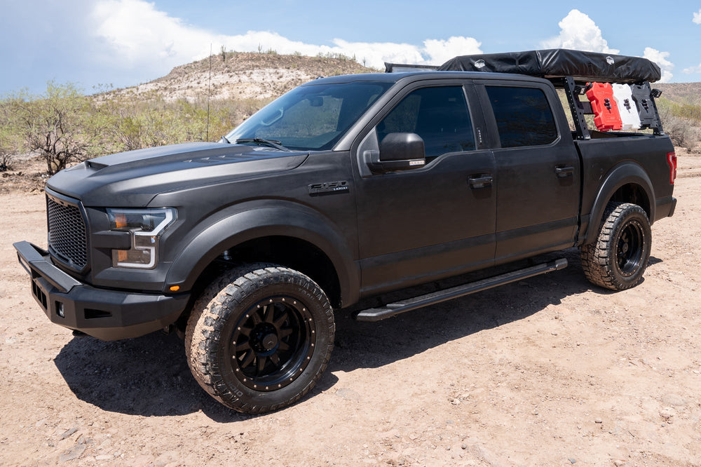 Raptor 2015+ F150 CREW Cab/2017-2022 F250/350 Super Duty CREW Cab 5 Inch Black Textured Aluminum Tread Steps