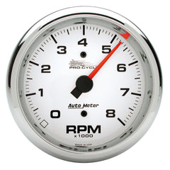 AutoMeter 3-3/8" Tachometer, 0-8,000 RPM, White, Pro-Cycle