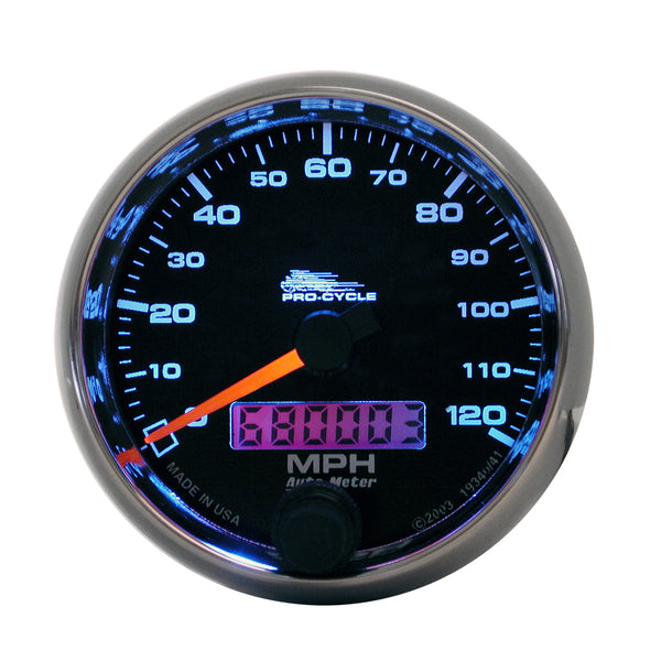 AutoMeter Indicateur de vitesse 2-5/8 po, 0-120 MPH, noir, Pro-Cycle