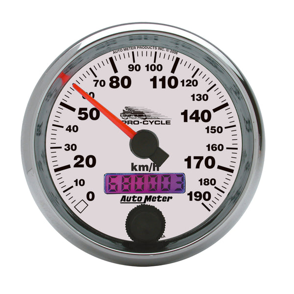 AutoMeter Indicateur de vitesse 2-5/8 po, 0-190 km/h, blanc, Pro-Cycle