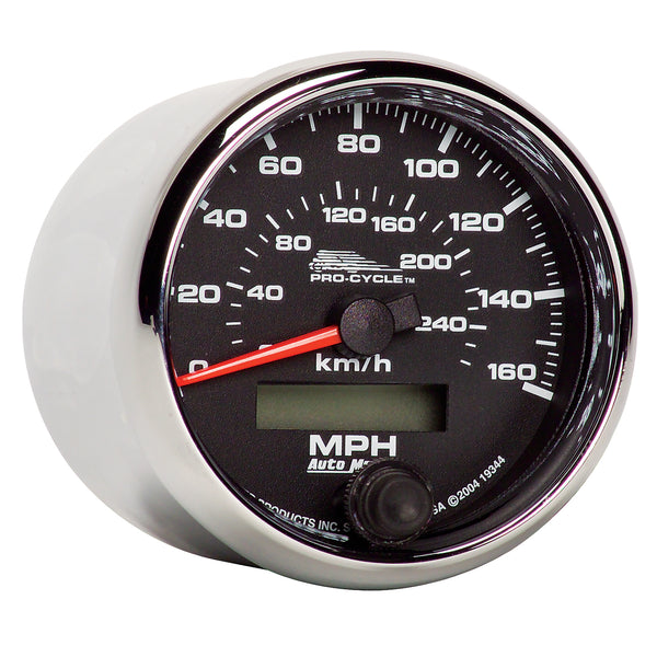 AutoMeter Indicateur de vitesse 2-5/8 po, 0-160 MPH, 0-260 km/h, noir, Pro-Cycle