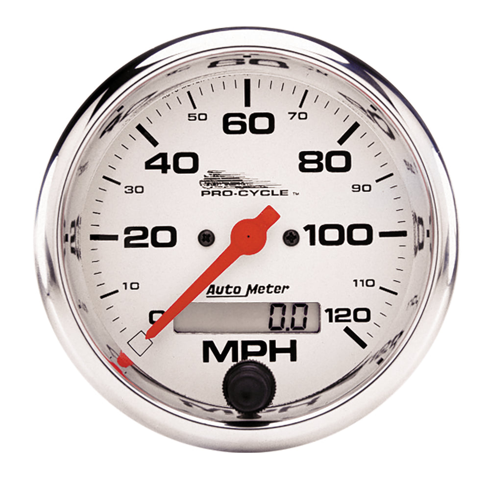 AutoMeter 3-3/4" Speedometer, 0-120 MPH, White, Pro-Cycle