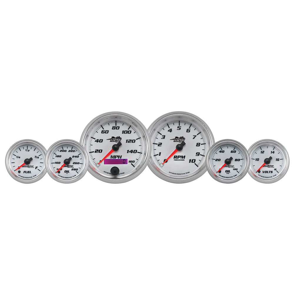 AutoMeter 6 PIECE BAGGER KIT, 160 MPH/0-10,000RPM/100 PSI/140-280 F/8-18V/280E-0F,WHITE Gauge Set (19701)
