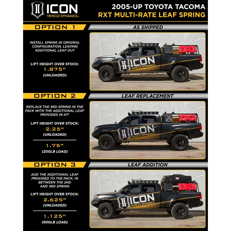 ICON 2005-2015 Toyota Tacoma 0-3.5" Lift/2016-2023 Tacoma 0-2.75" Lift, Stage 10 Suspension System, Billet, CD