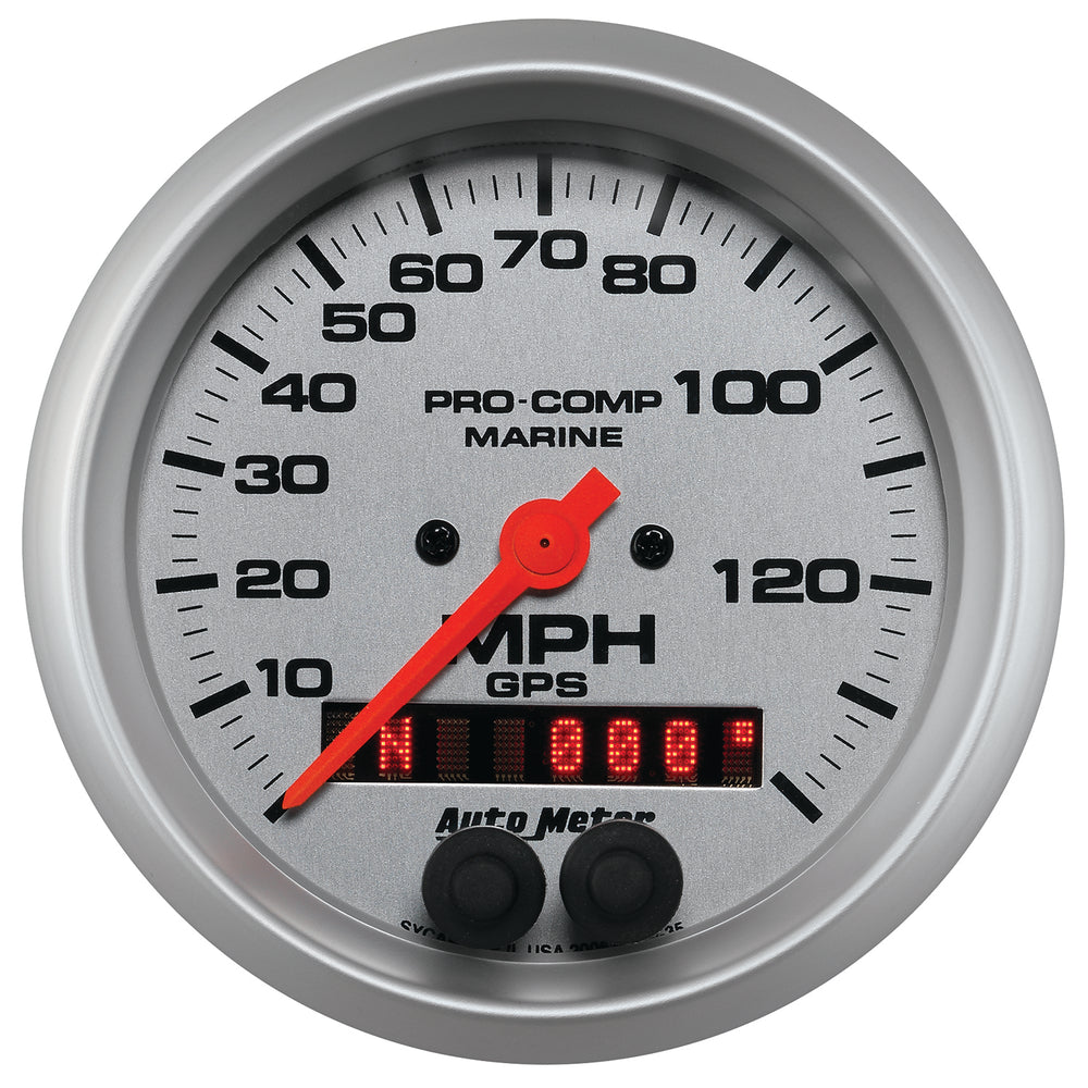 AutoMeter Gauge, Speedometer, 3 3/8", 140MPH, GPS, Marine Silver