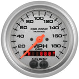 GAUGE, SPEEDOMETER, 3 3/8", 200MPH, GPS, MARINE SILVER