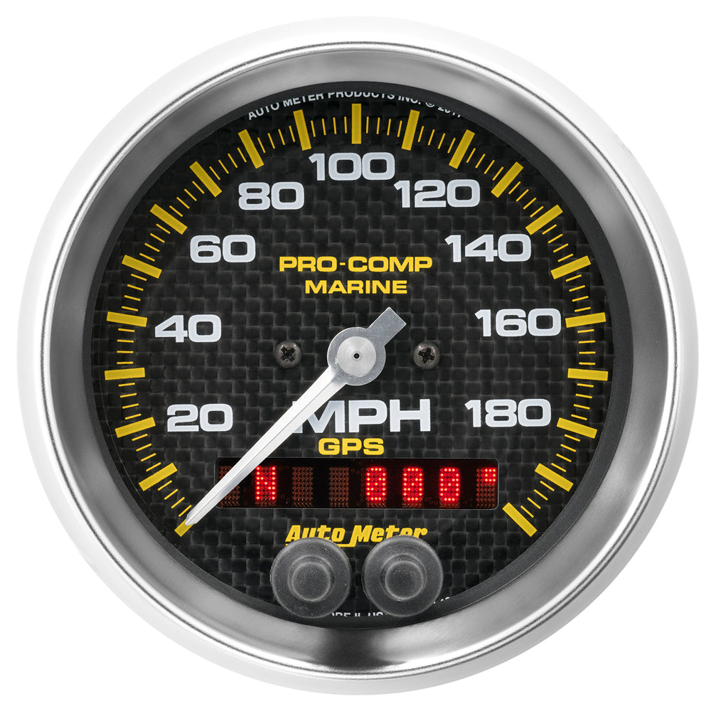AutoMeter Gauge, Speedometer, 3 3/8", 200MPH, GPS, Marine Carbon Fiber