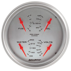 AutoMeter 5" Quad Gauge, 100 PSI/100-250 F/8-18V/240-33 Ohm, Marine Silver