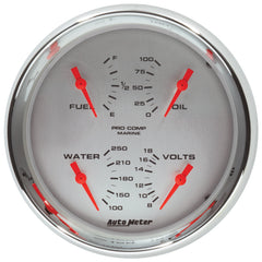 AutoMeter 5" Quad Gauge, 100 PSI/100-250 F/8-18V/240-33 Ohm, Marine Chrome