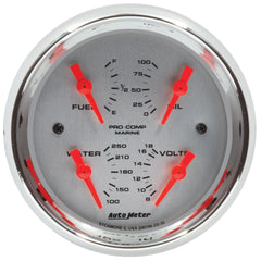 AutoMeter 3-3/8" Quad Gauge, 100 PSI/100-250 F/8-18V/240-33 Ohm, Marine Chrome