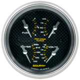 3-3/8" QUAD GAUGE, 100 PSI/100-250 F/8-18V/240-33 Ohm, MARINE WHITECARBON FIBER