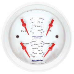 AutoMeter 3-3/8" Quad Gauge, 100 PSI/100-250 F/8-18V/240-33 Ohm, Marine White