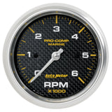 3-3/8" IN-DASH TACHOMETER, 0-6,000 RPM, MARINE CARBON FIBER