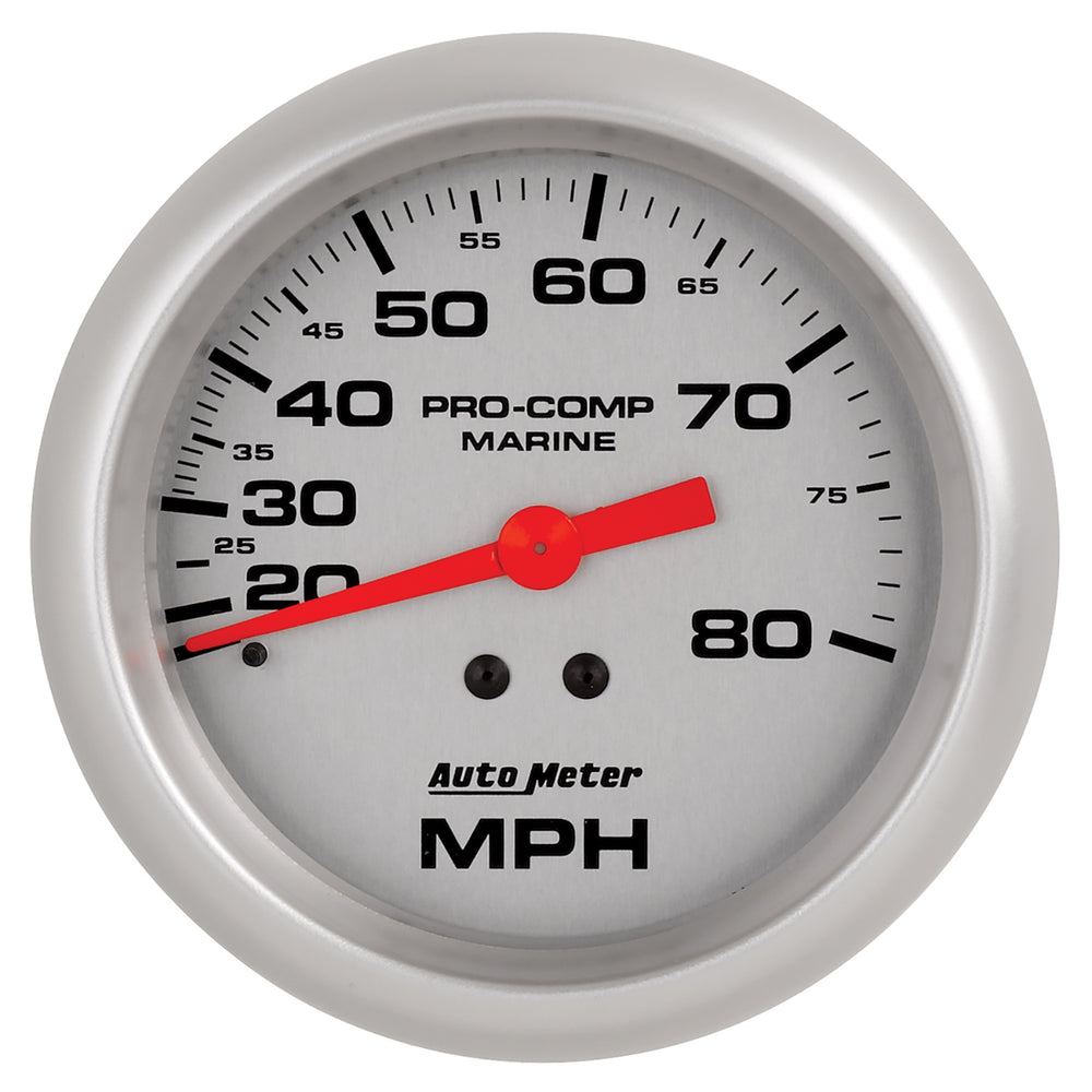 AutoMeter Gauge, Speedometer, 3 3/8", 80MPH, Mechanical, Marine Silver