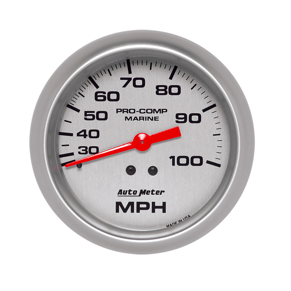 AutoMeter Gauge, Speedometer, 3 3/8", 100MPH, Mechanical, Marine Silver