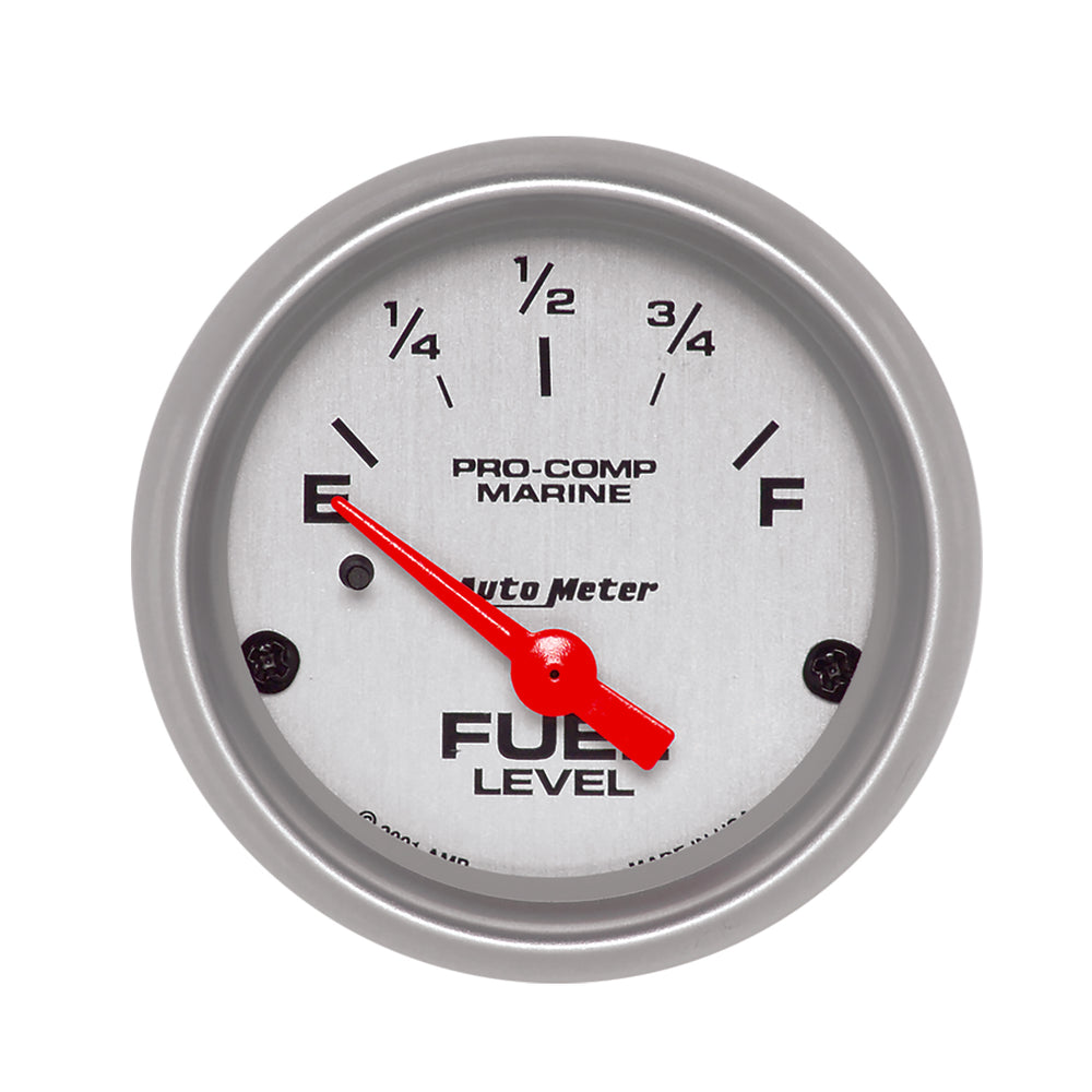 AutoMeter Gauge, Fuel Level, 2 1/16", 240OE to 33OF, Elec, Marine Silver