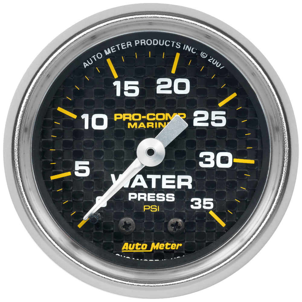AutoMeter Gauge, Water Press, 2 1/16", 35PSI, Mechanical, Marine Carbon Fiber
