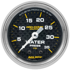 AutoMeter Gauge, Water Press, 2 1/16", 35PSI, Mechanical, Marine Carbon Fiber