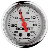 GAUGE, VAC/BOOST, 2 1/16", 30INHG-20PSI, MECHANICAL, MARINE CHROME