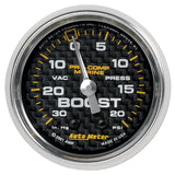 GAUGE, VAC/BOOST, 2 1/16", 30INHG-20PSI, MECHANICAL, MARINE CARBON FIBER