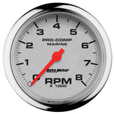 3-3/8" IN-DASH TACHOMETER, 0-8,000 RPM, MARINE CHROME ULTRA-LITE