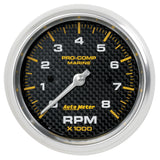 3-3/8" IN-DASH TACHOMETER, 0-8,000 RPM, MARINE CARBON FIBER